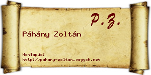 Páhány Zoltán névjegykártya