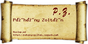 Páhány Zoltán névjegykártya